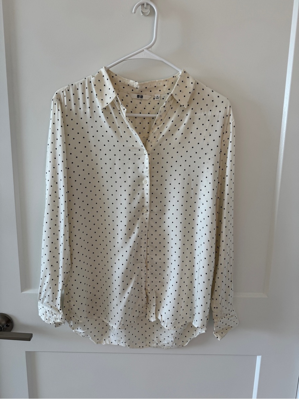 Uniqlo Cream Blouse with Black Polka Dots